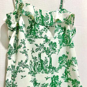 H & M Green and White Ruffle Camisole Size 0 Adjustable Strap